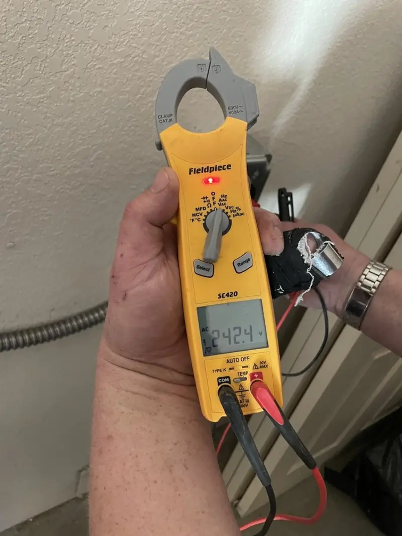 Voltage testing with clamp meter during Aluminum Wiring Replacement in Nacogdoches
